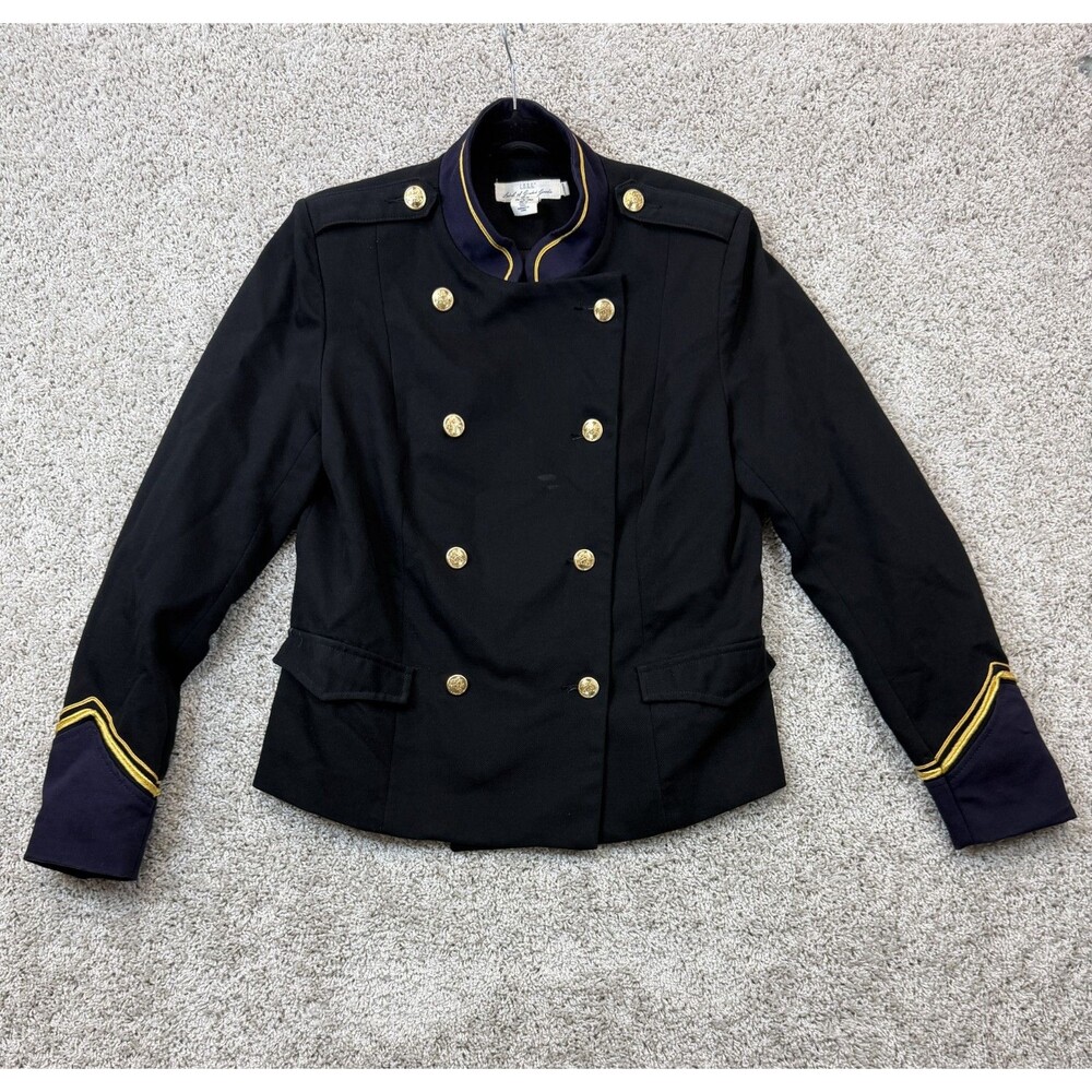 H&M L.O.G.G. Women's 14 Black Military Jacket Gold Buttons Band Officer Blazer